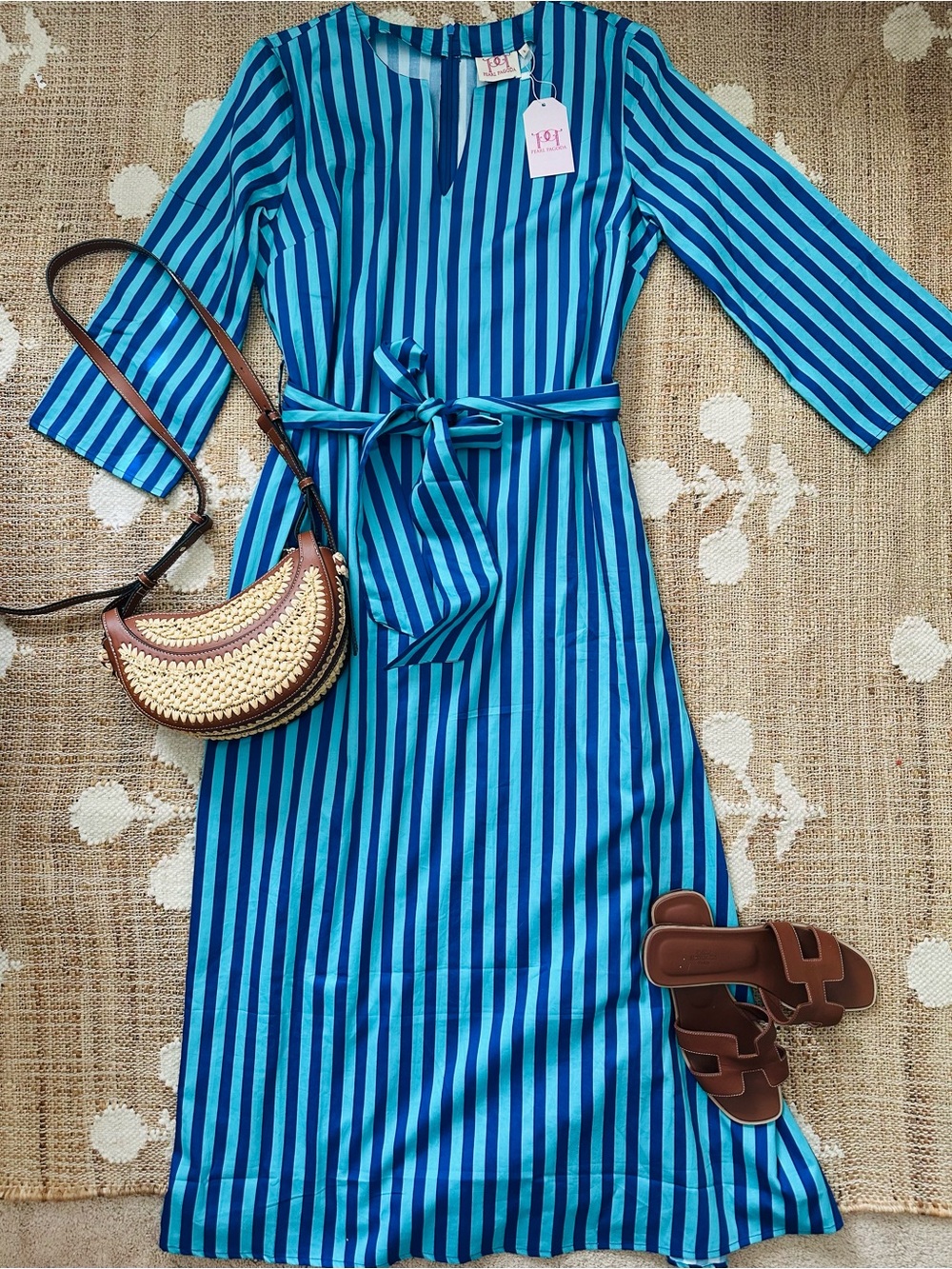 LOvE 💙🩵 NWT Blue Capri Cotton Striped Maxi Dress Tuckernuck Sz Large